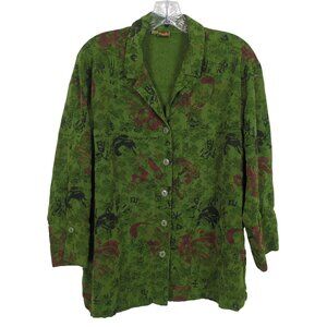 Vintage Tianello Green Womens Blouse XS 100% Tencel Button Front Asian Inspired